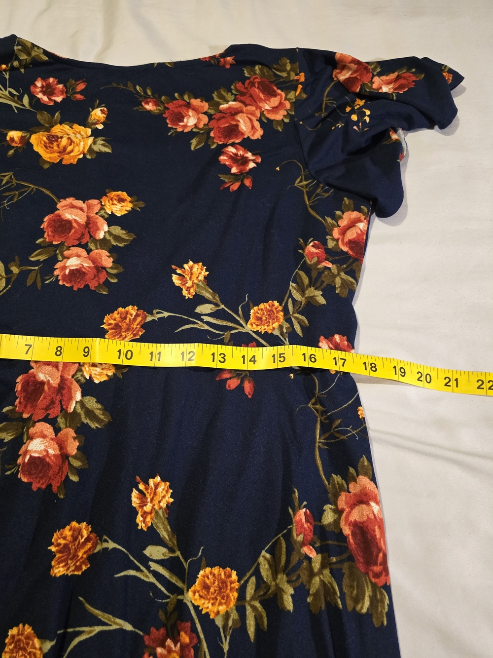 Fortune & Ivy Floral Wrap Midi Dress - Navy with Red & Yellow Flowers 2X - Picture 7 of 8